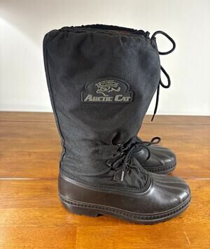 Vintage Arctic Cat Snowmobile Boots Mens 10 Black Lined Made In Canada Duck Boot